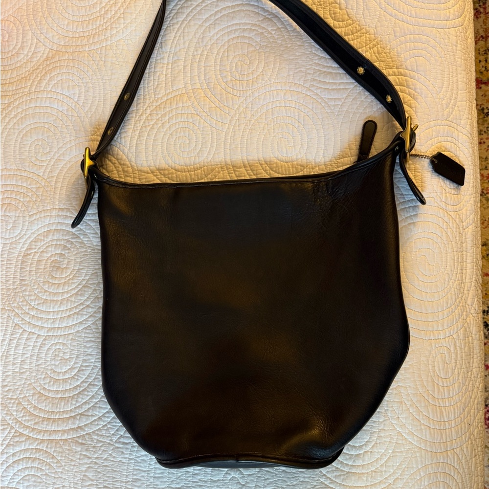 Coach Vintage Large Black Leather Bucket Bag